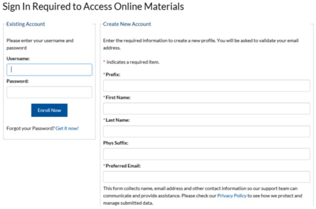 Screenshot of login/registration page